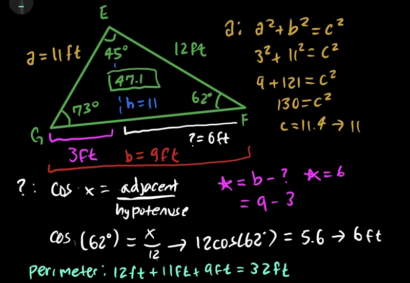 2. Triangle EFG is a sketch of a triangular community garden that has an area of 47.1 square-example-2