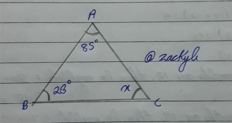 A triangle has two angles that measure 85 and 23. Which has to be the measure of the-example-1