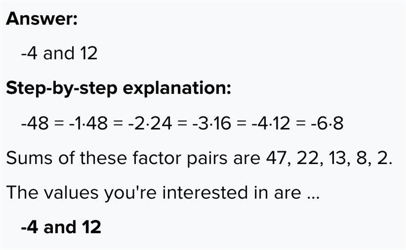 Product of -48; sum of 8-example-1