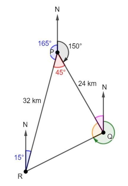 The bearing of Q from P is 150 0 and the bearing of P from R is 015 0 . If Qand Rare-example-3