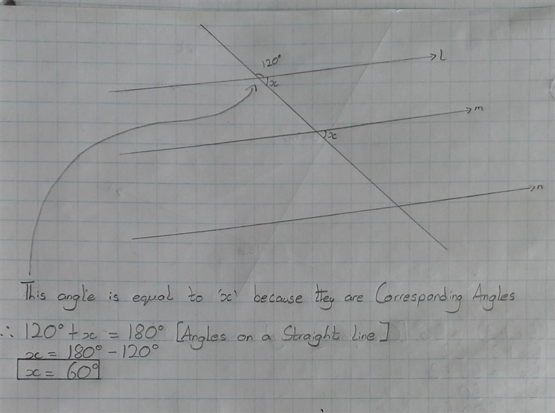 Given l || m n, find the value of x. m-example-1