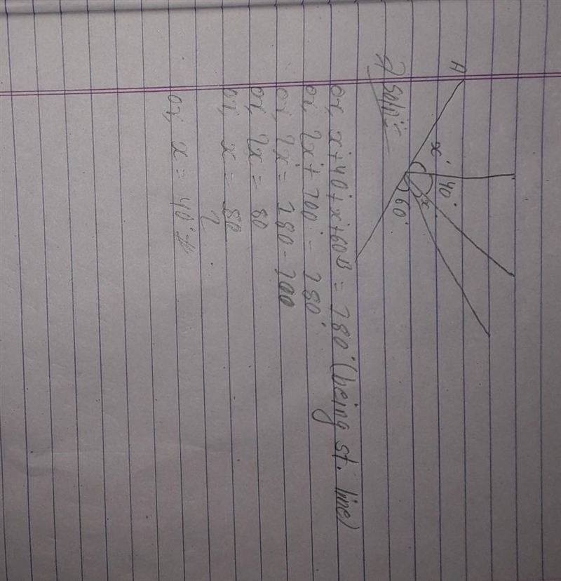 Solve for x x+40+x+60 Hint it in a straight line so it equal to 180-example-1