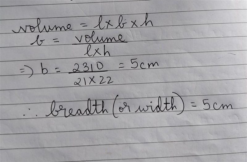 Find the width of a cereal box that has a volume of 2,310 cm3 and is 22 cm long and-example-1