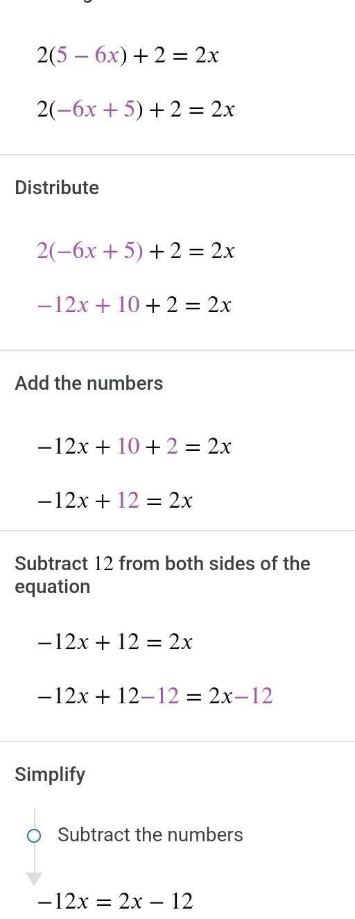 Hi what's 2(5-6x)+2=2x-example-1