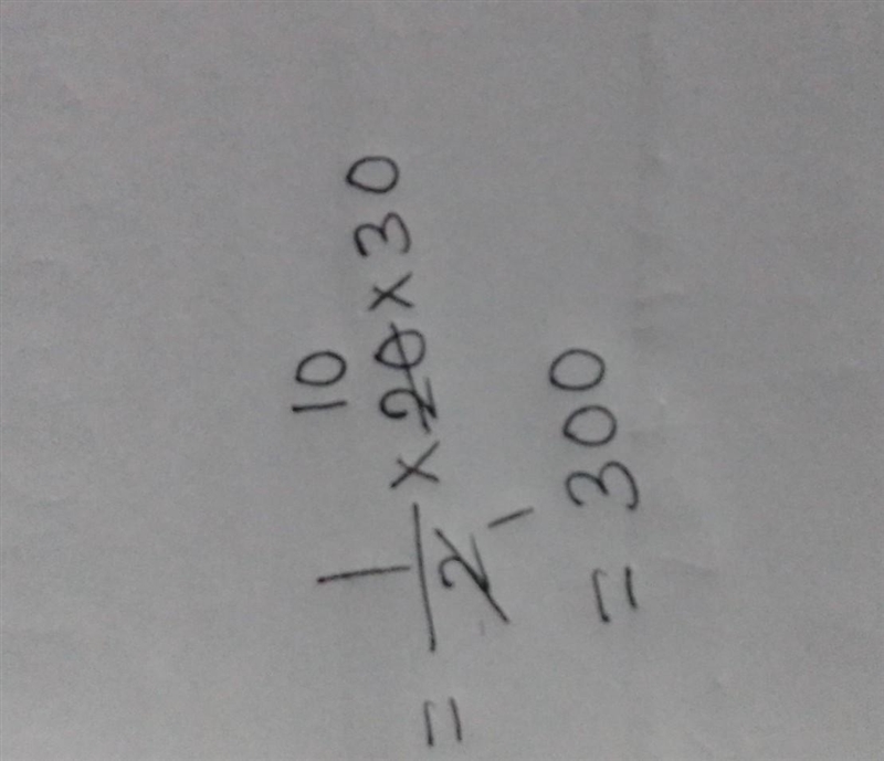 The area of a triangle with a base of 20 cm and height of 30 cm is ____? 15 Points-example-1