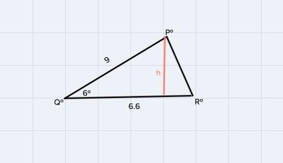 In APQR, r = 9 inches, p = 6.6 inches and ZQ=6º. Find the area ofAPQR, to the nearest-example-1