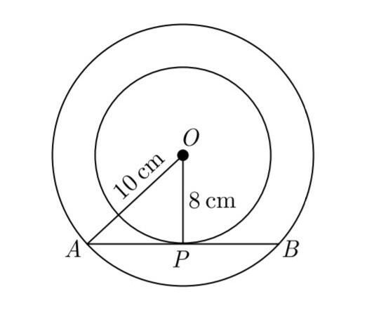 Two concentric circles are of radii 10 cm and 8 cm, then the length of the chord of-example-1