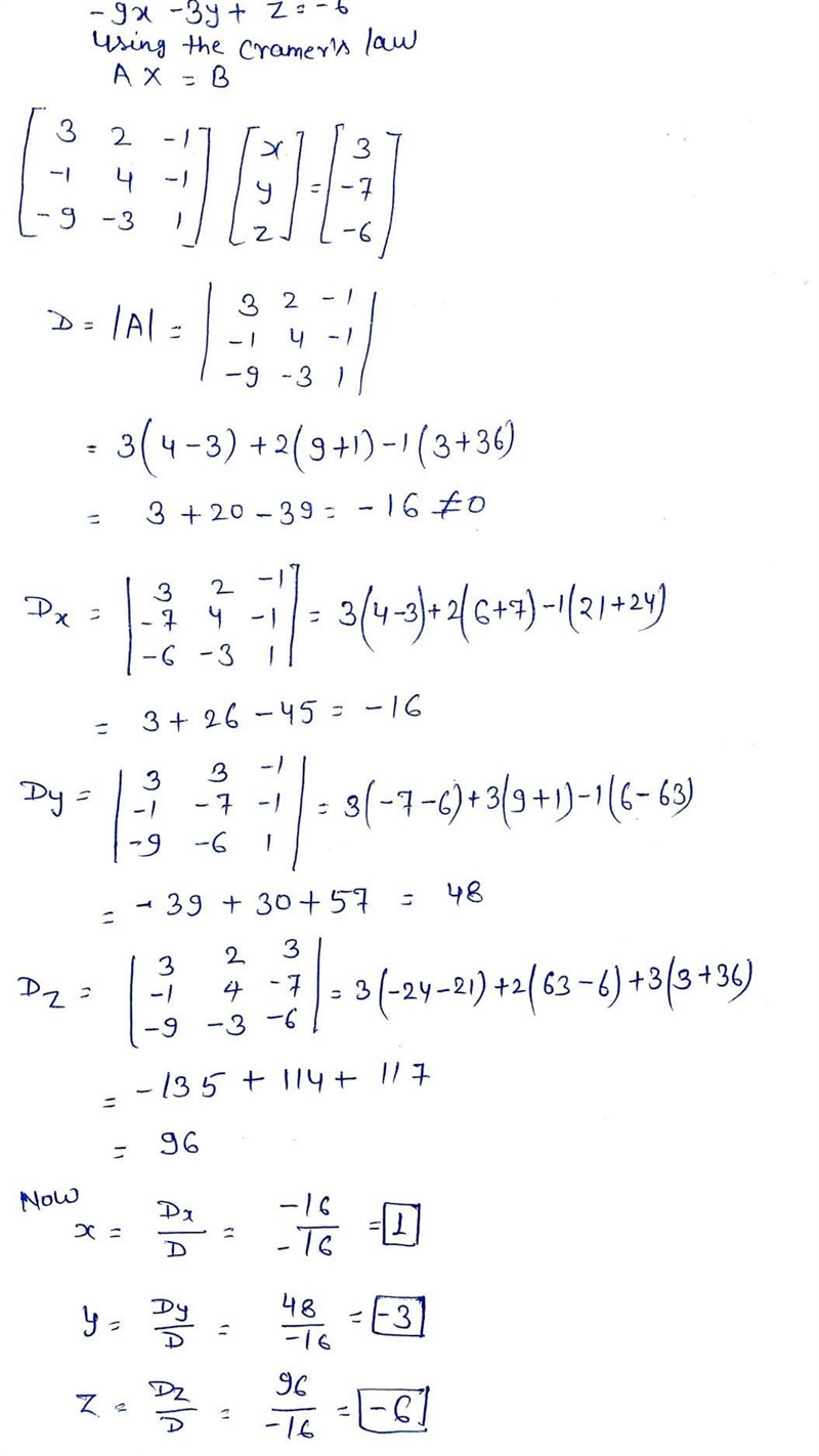 Solve the following system of equations for all three variables.-example-1