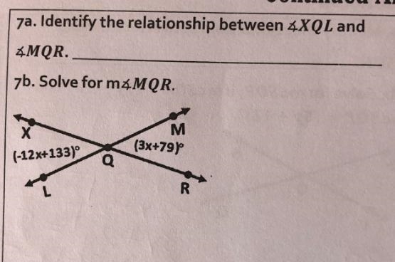 Zb. Solve for m4MQR.хM(3x+79)(-12x+133)QR-example-1