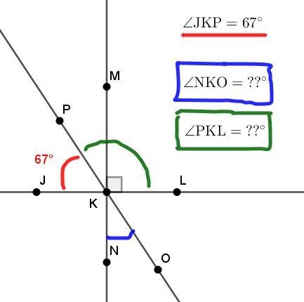 If mZJKP=67 find each measure: MZPKL MZNKO (Ignore highlight)-example-1