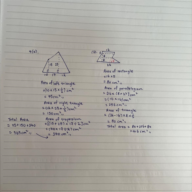 Find the area of each figure. The unit of length is cm (b) E D 8 25: :15 8 A 36 A-example-1