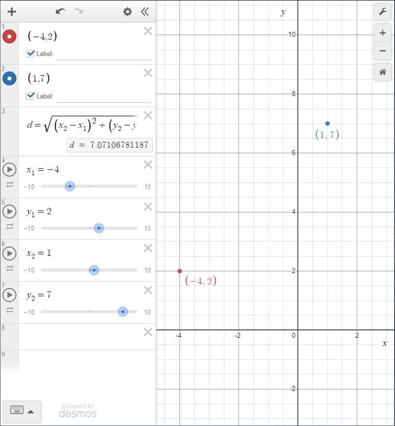 Use the Distance Formula to calculate the distance between points A (-4, 2) and D-example-1