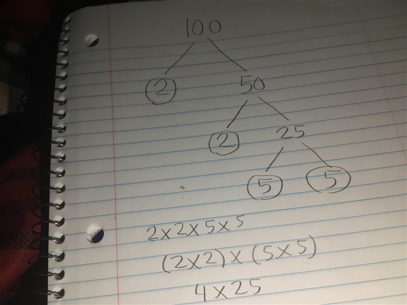 The prime factorization of 100 is 4x25. Show a factor tree!-example-1