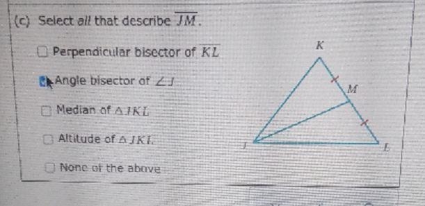 (a) Select all that describe BD. B Perpendicular bisector of AC Angle bisector of-example-2