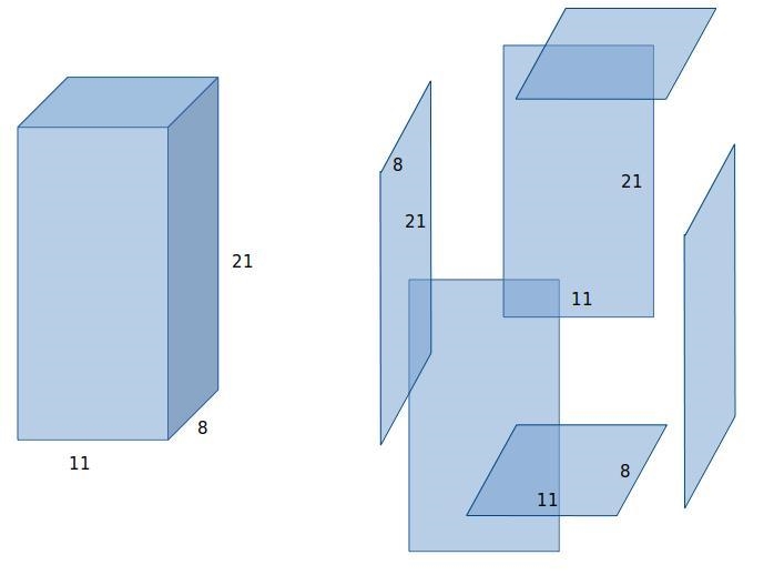 Find the surface area of the figure. 21 in. 2 SA = [ ? ]in.? 8 in 11 in​-example-1