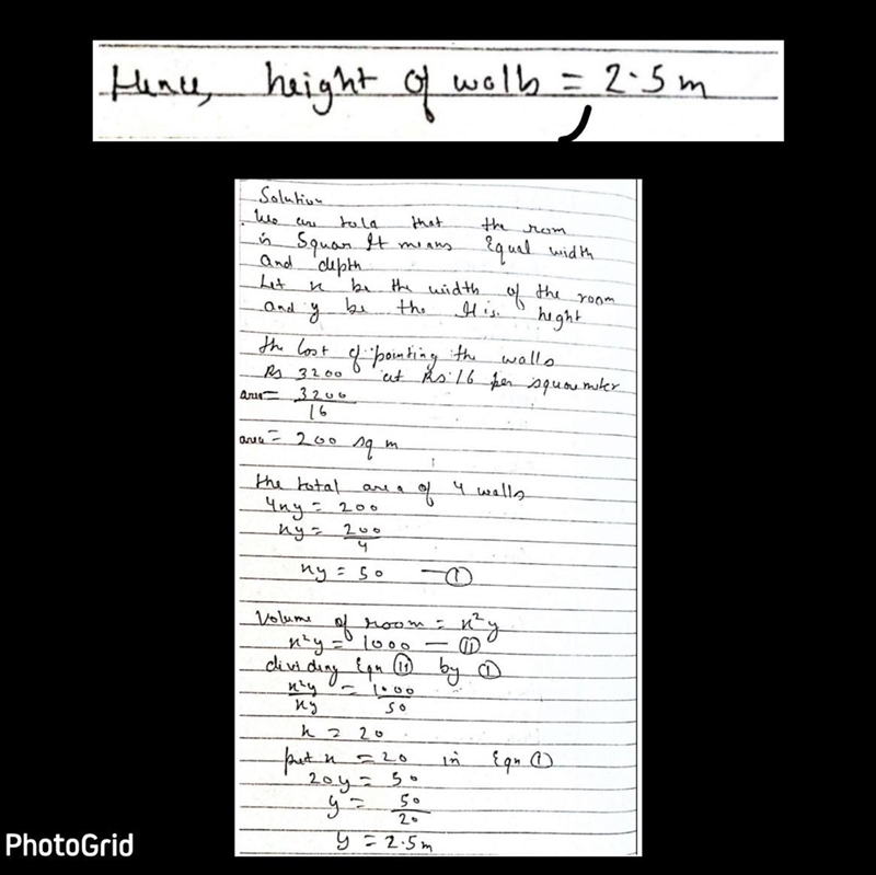 A square room contains 1000 m3 of air. If the cost of painting its four walls at Rs-example-1