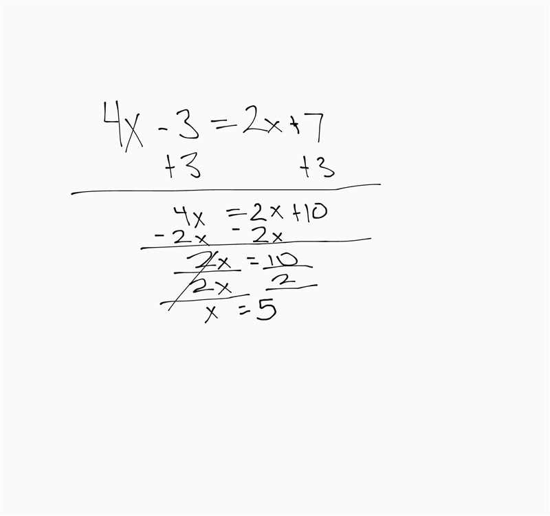 Solve for x: 4x-3=2x+7-example-1