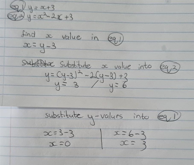 Y = x + 3 y = x² - 2x + 3-example-1