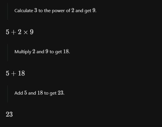 5+2 x 3². for this question I have put 16 but apparently it’s incorrect-example-1