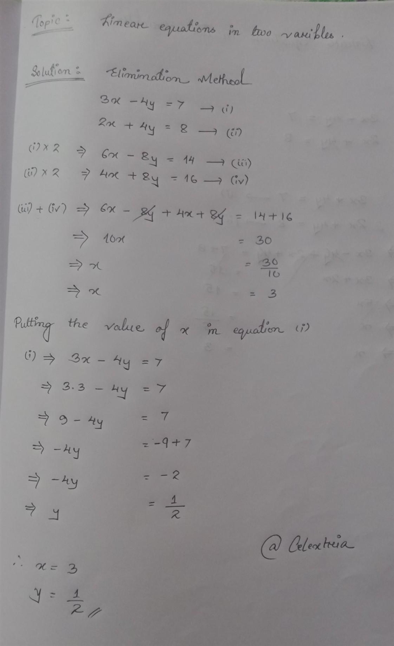 Solving systems by elimination 3x-4y=7 2x+4y=8​-example-1