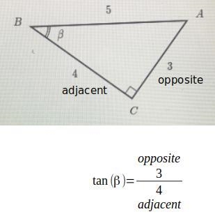 Trigonometric ratios in right triangles. Find tan (b) in the triangle. A,b,c 3,4,5-example-1