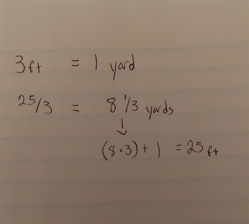 How many yards are equal to 25 feet?-example-1