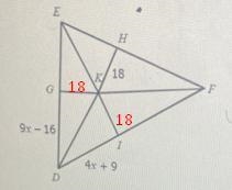 Determine the value of x for the triangle below if K is the incenter.E9.x-16X =لاGDHK-example-2