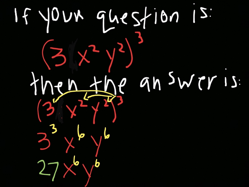 5. Simplify: (3x²y²1³ EC A. 3x5y5 B. 9x5y5 C. 9x6y6 D. 27x6y6-example-1