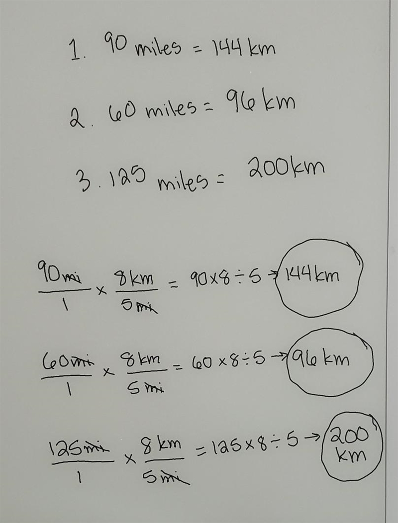 PLS HELP 20 POINTS!! 5 miles is equivalent to 8 kilometers. Use this fact and the-example-1