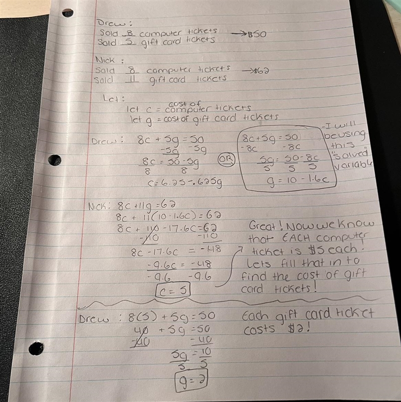 11. Drew and Nick are selling two different types of raffle tickets for their math-example-1