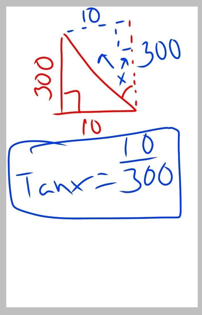 A person stands 10 feet away from the base of a 300-foot office building. Which equation-example-1