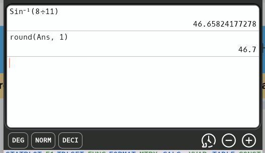 Find x. Round your answer to the nearest tenth of a degree. X 11 8-example-1