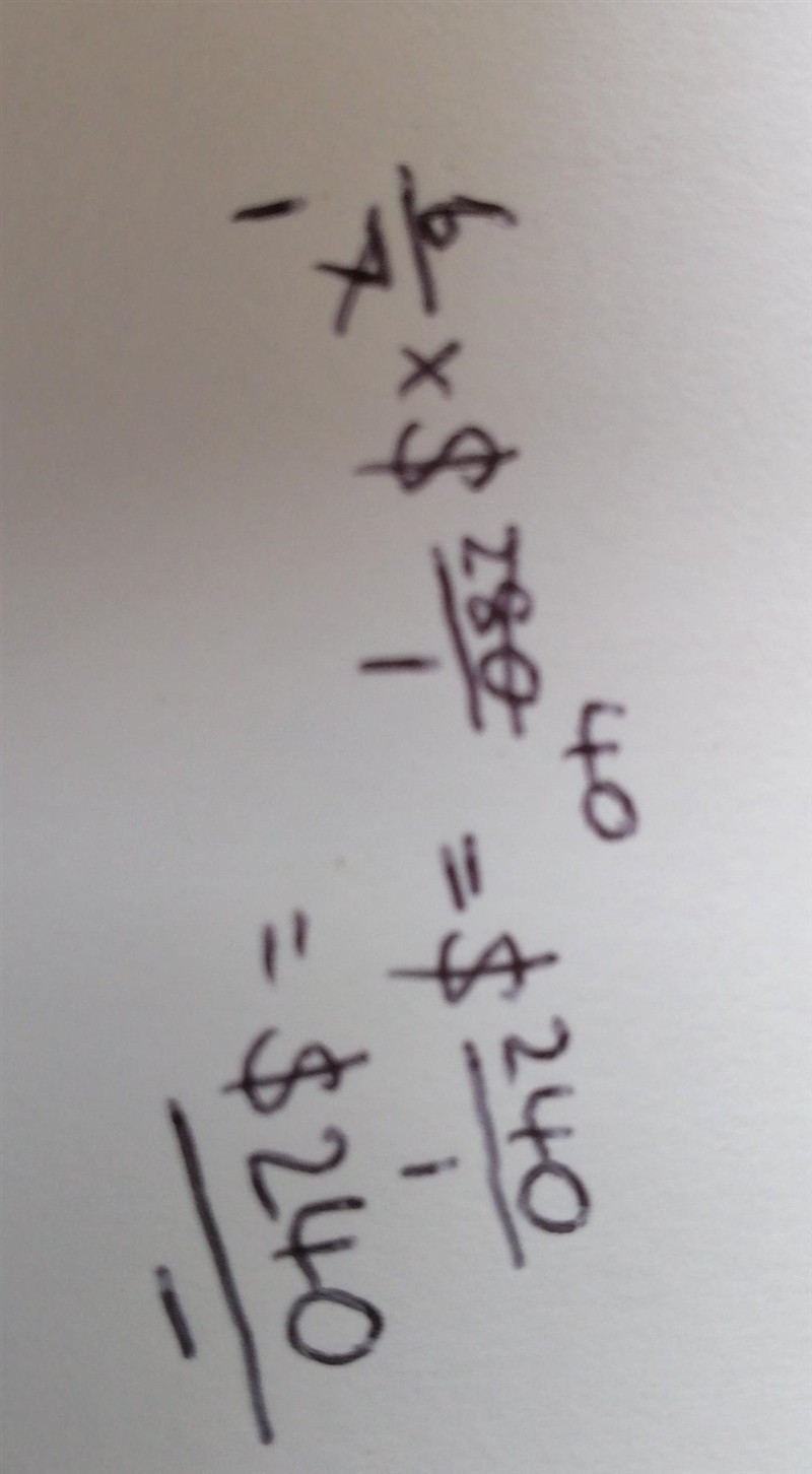 Pete saves 6/7 of his wages each week.If he earns $280 per week. How much did he save-example-1