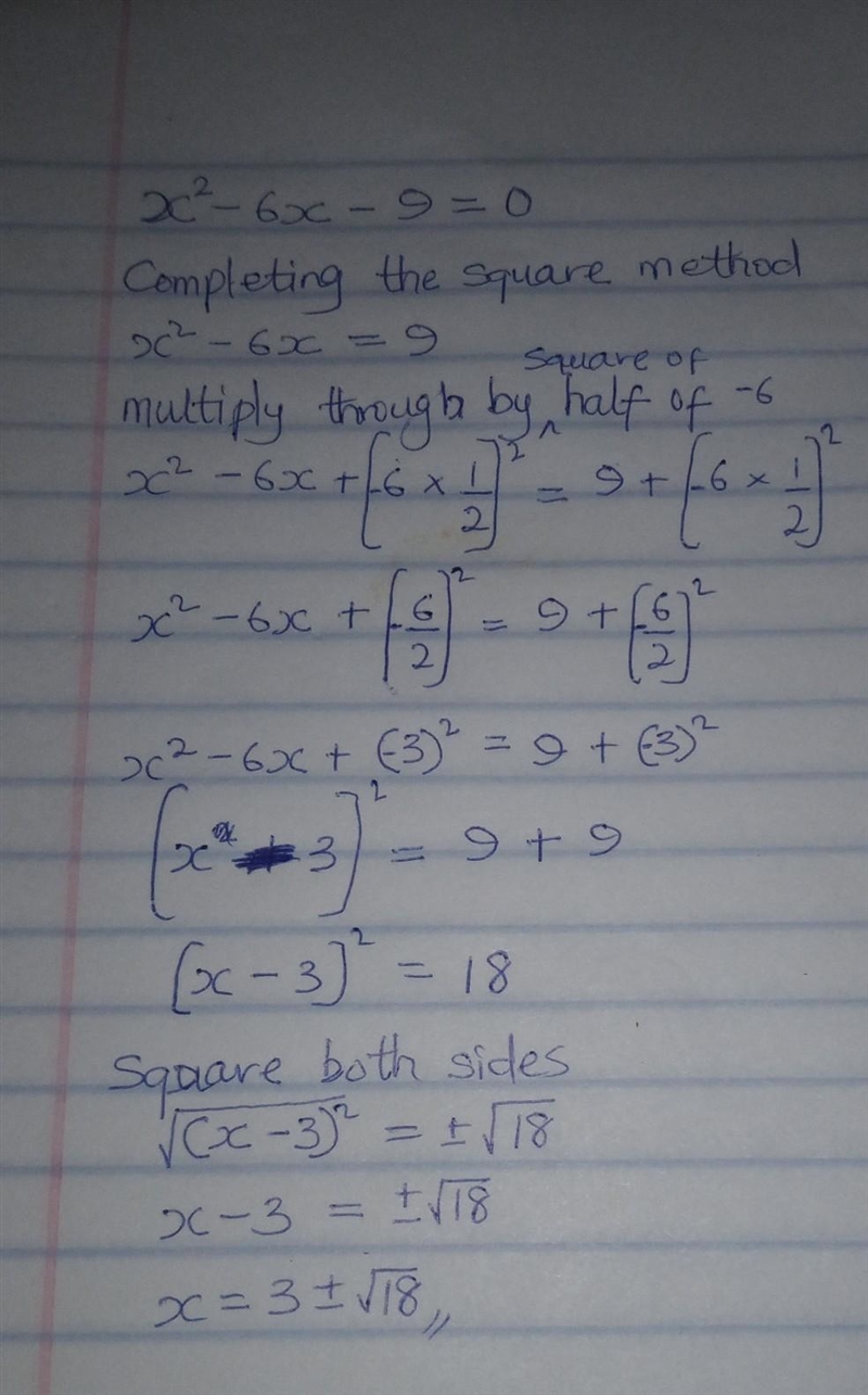 Which of the following equations is the result of completing the square on x^2 - 6x-example-1