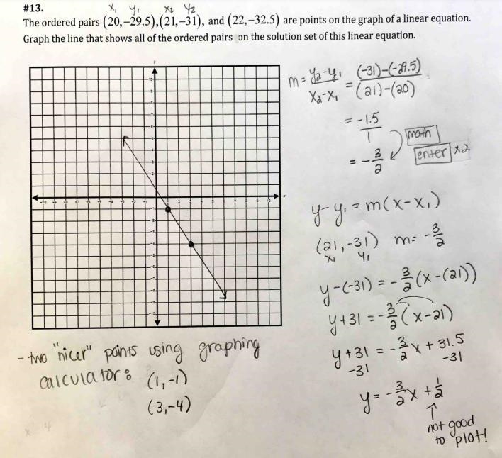 the ordered pairs (20,-29.5),(21,-31) and (22,-32.5) are points on the graph of a-example-1