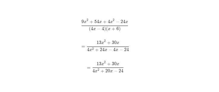 Simplify this problem(9x)/(4x - 4) + \frac{ {x}^(2) + 6x }{ {x}^(2) + 5x - 6}-example-1