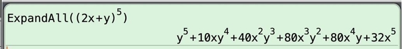 What is the coefficient of x³y² in the expansion of (2x+y)5? O A 2 OB. 5 OC. 40 OD-example-1