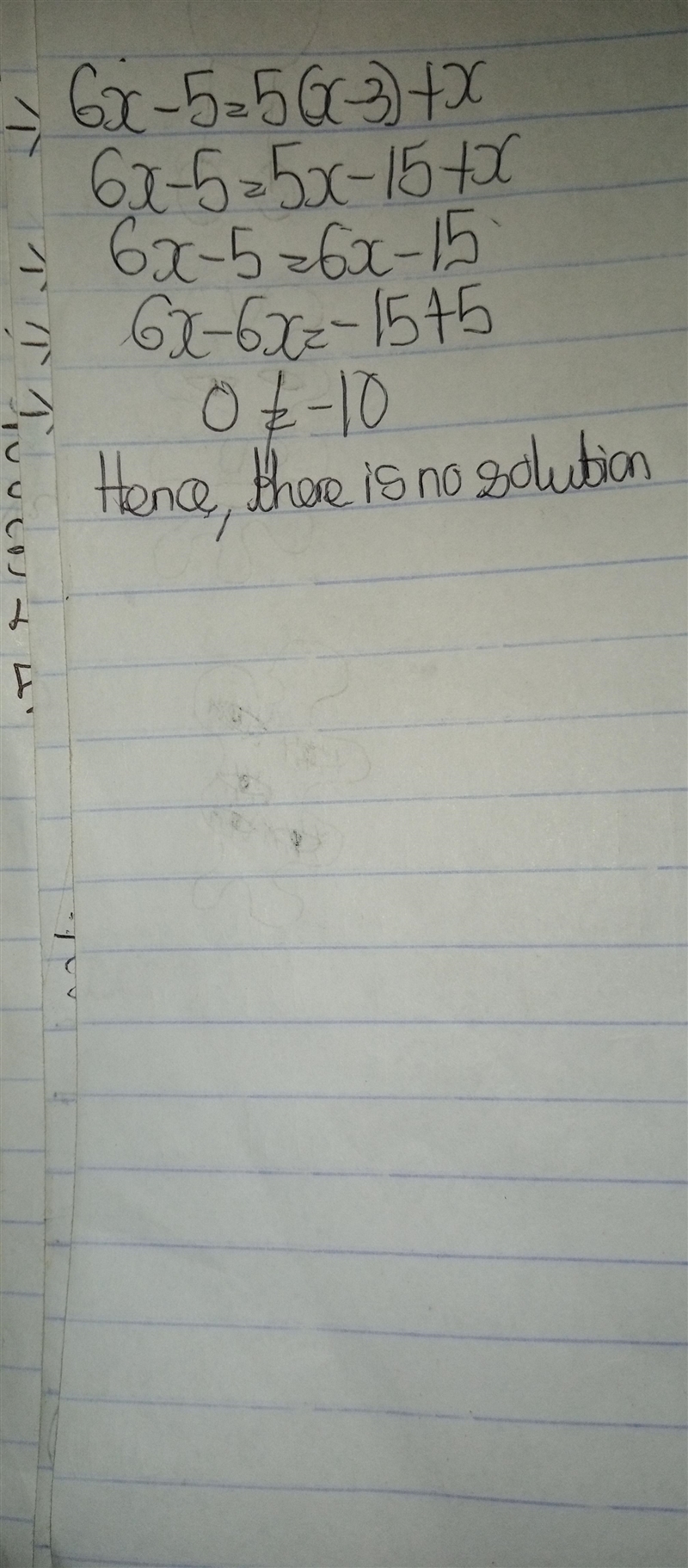 6x − 5 = 5(x − 3) + x X=???-example-1