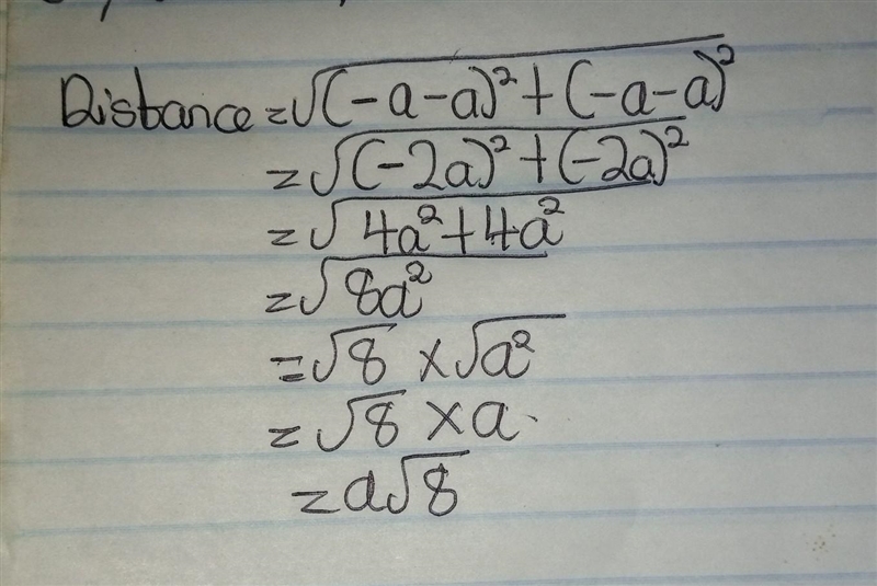 Find the distance between the points [a,a] and [-a,-a]-example-1