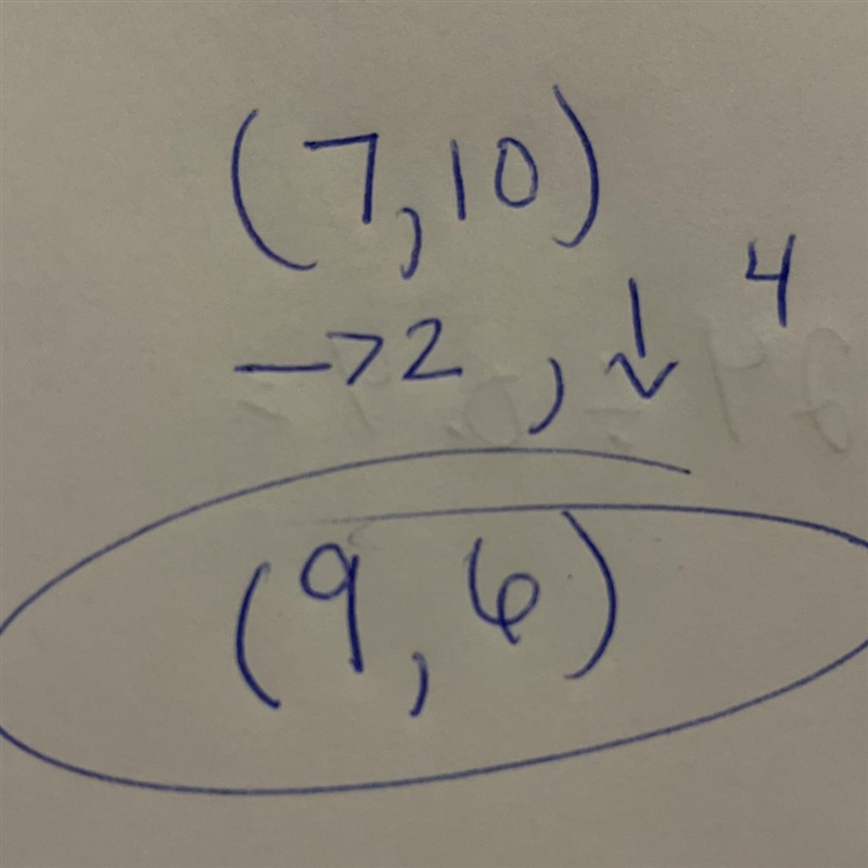 You start at (7, 10). You move right 2 units and down 4 units. Where do you end?-example-1