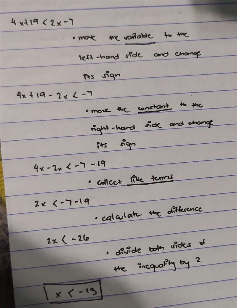 4x+19<2x-7 what is the answer-example-1