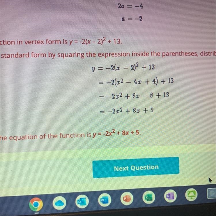 Complete the standard form equation representing the quadratic relationship displayed-example-1