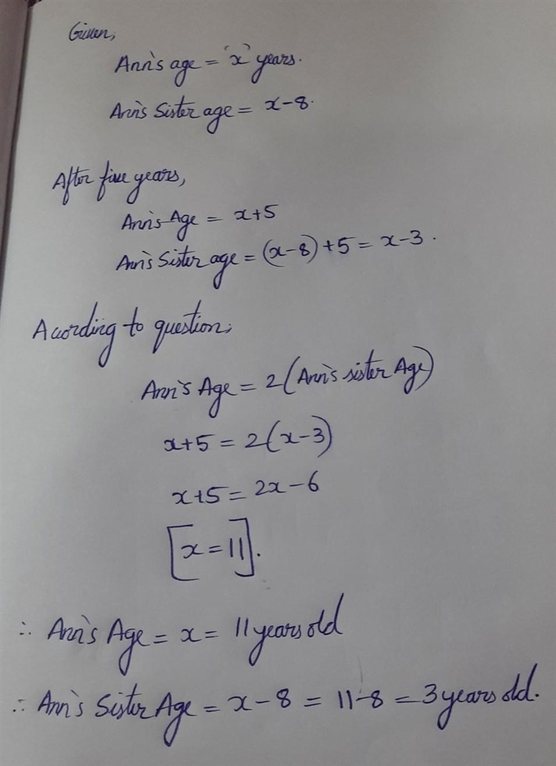 Now Ann is x years old and her sister is eight years younger than her. After five-example-2