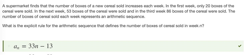 A supermarket finds that the number of boxes of a new cereal sold increases each week-example-1