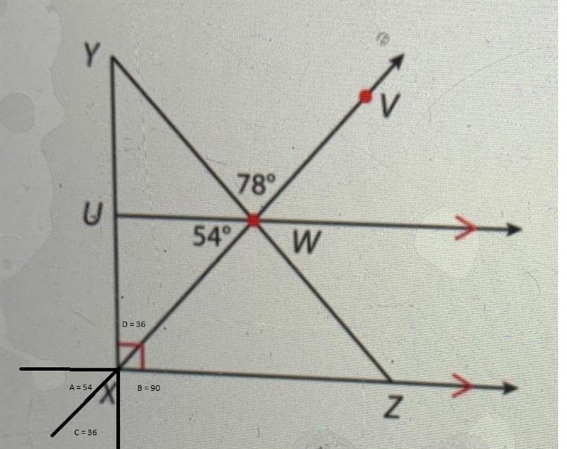 20. Determine the measure of ZUXW in the diagram. Y U X 78° 54% W Z-example-1