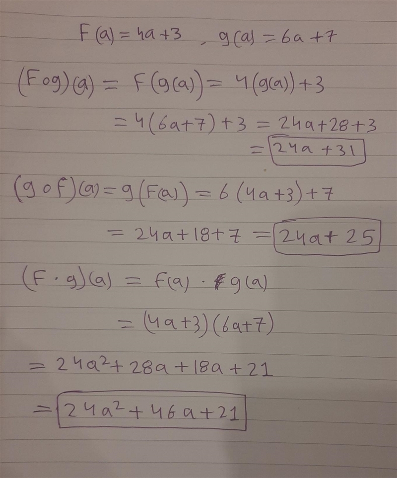 Find (f ○ g)(a), (g ○ f)(a), and (f•g)(a)-example-1