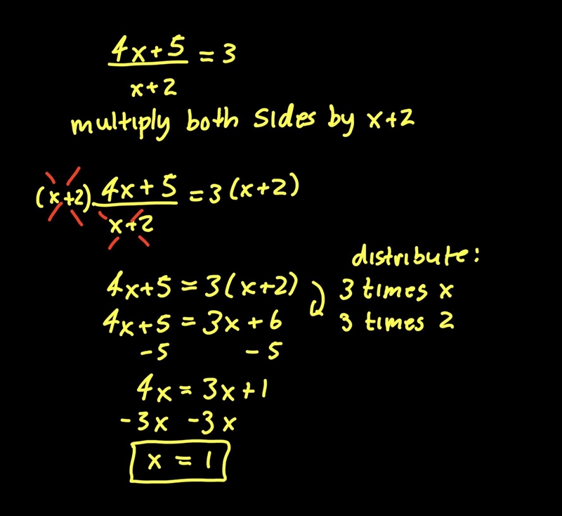 (4x + 5)/(x + 2) = 3 answer is 1 need to solve it​-example-1