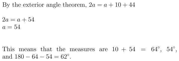 Find the measures of the interior angles of the triangle. Find A, B, C-example-1