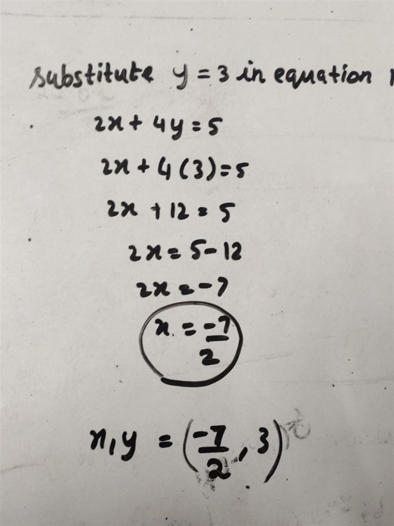 Use elimination to solve the system of equations. 2x+4y=6 -2x-y=4-example-2