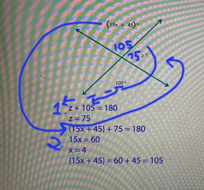 Given the figure below find the values of x and z-example-1